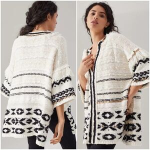 Anthropologie Oversized Fringe Poncho Knit Sweater Tunic Cream New With Tags